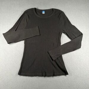 Old Navy Plush Tee Womens Large Long Sleeve Plush Ribbed Tee Black Pullover‎ Y2K